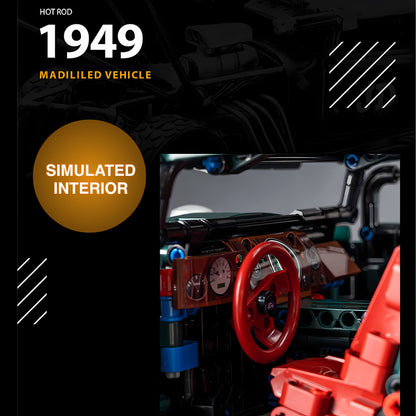 kbox 10509 madilied vehicle hot rod 1949 building blocks model toy car simulated interior