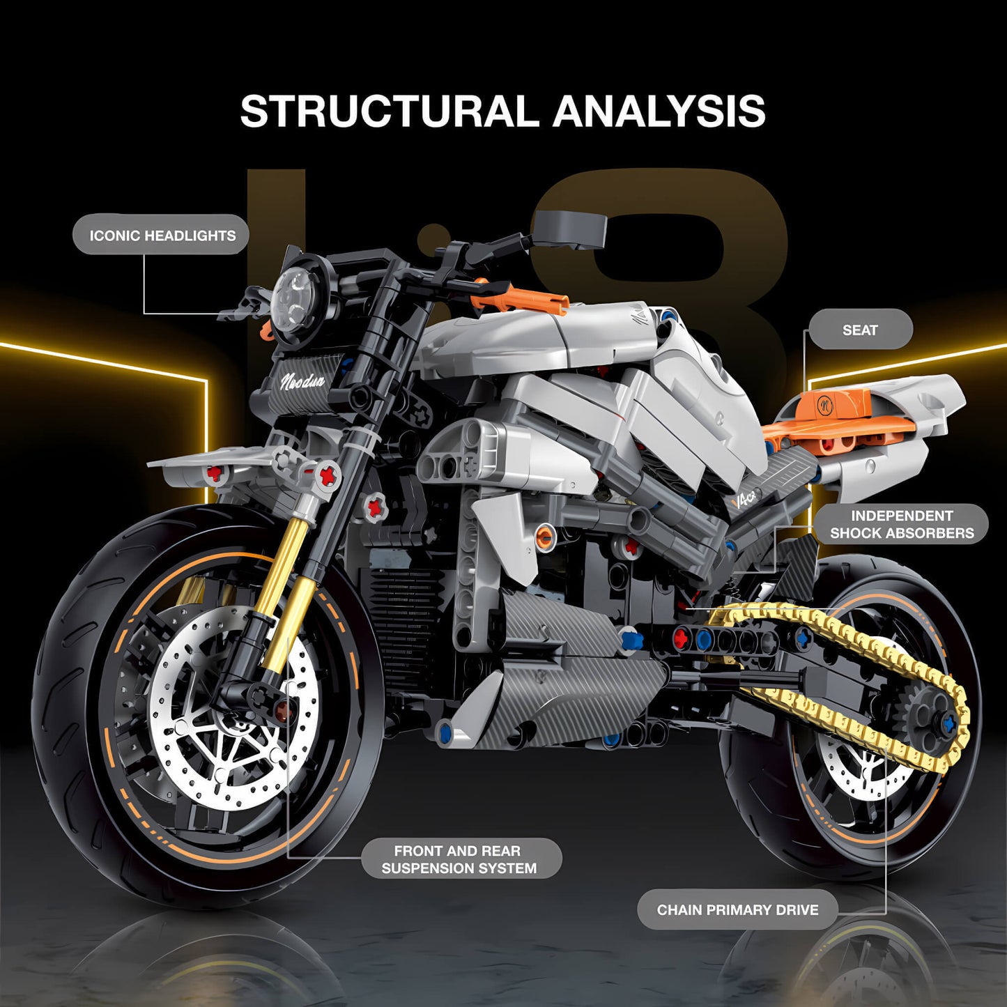 structural analysis of nuodun v4cr building blocks model toy motorcycle 