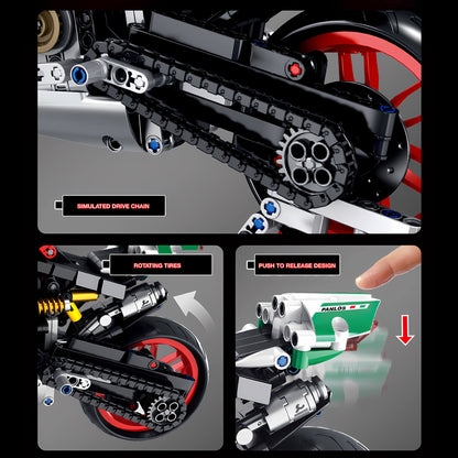 product details of panlos ducatti building blocks model toy car simulated drive chain and rotating tires and push to release design