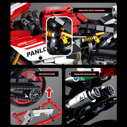 product details of panlos ducatti building blocks model toy car simulated shock absorbers and motorcyle stand and simulated exhaust pipe