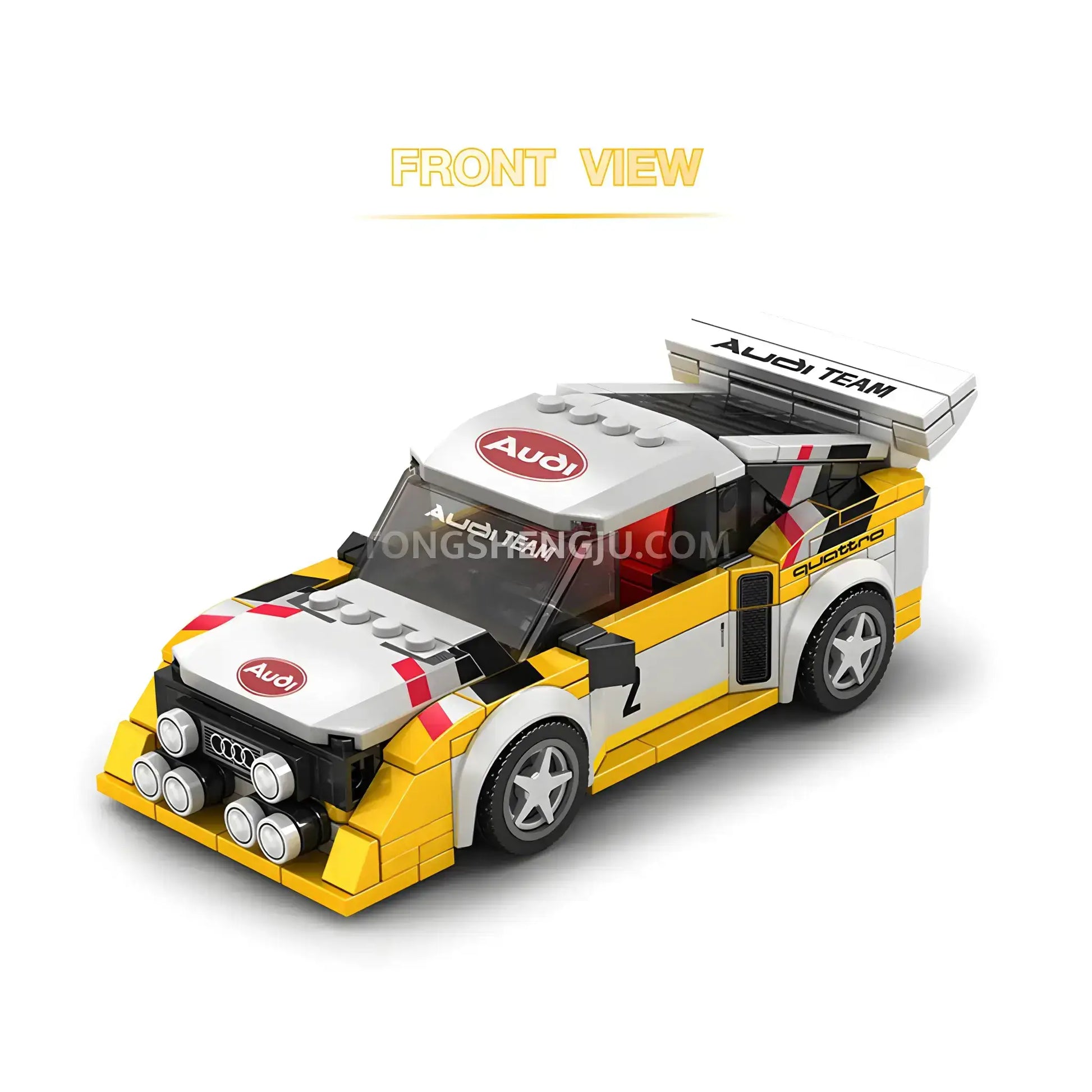 front view of happy build power build pb8812 hb audi s1 team sports car building set model car 