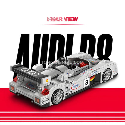 rear view of happy build power block pb8813 audi r8 sports car building blocks set model car 