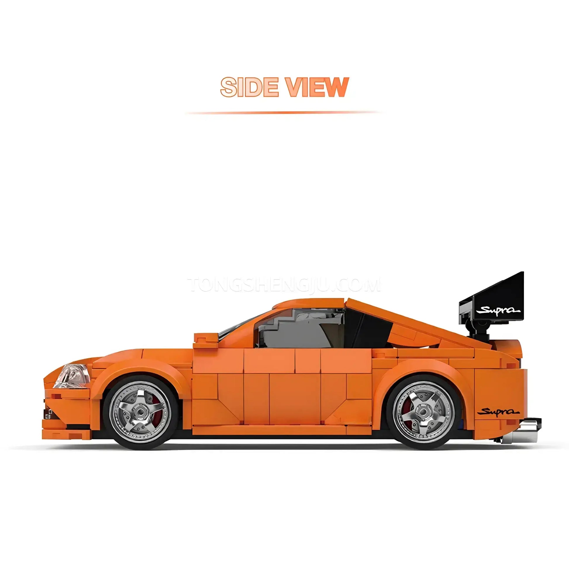 side view of happy build powerbuild pb8815 toyota supra a80 sports car building set model car