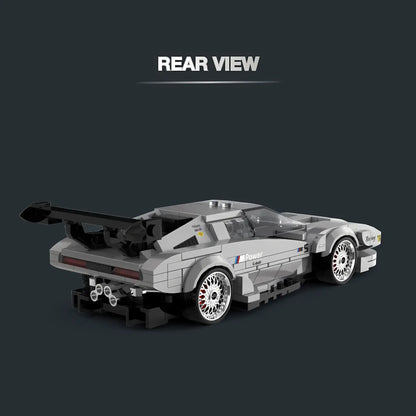 rear view of happy build powerblock timeless series pb8819 bmw m1 sports car model building blocks set