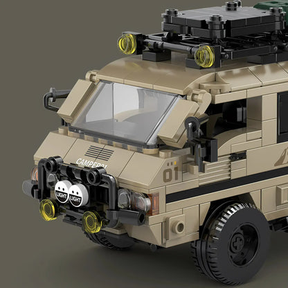 happy build powerblock pb8823 delica camper model car building blocks set front of the car