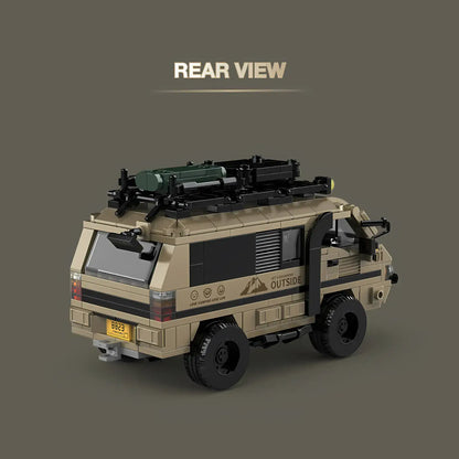 rear view of happy build powerblock pb8823 delica camper model car building blocks set 