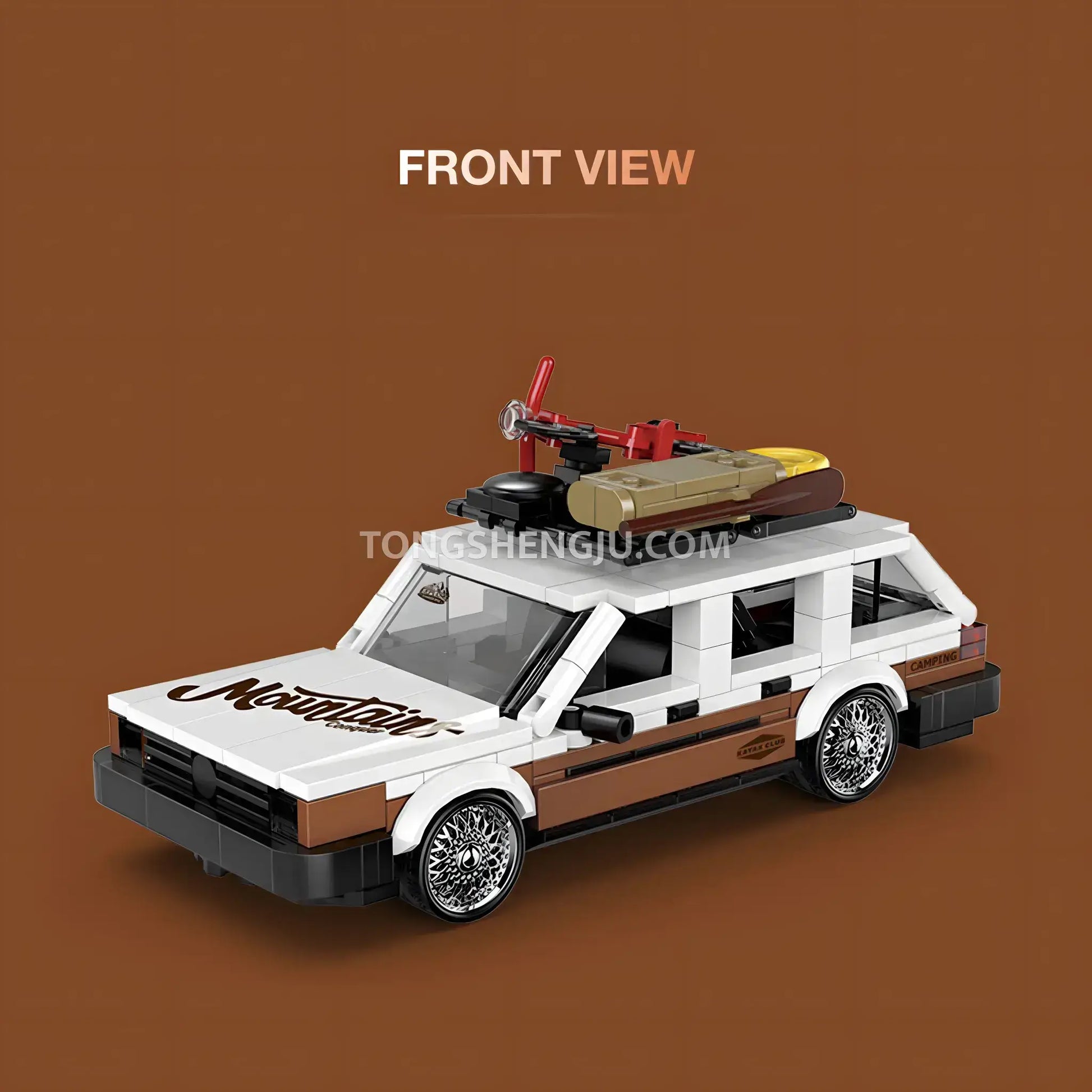 front view of happy build powerblock pb8824 santana station wagon sports car building blocks set model car