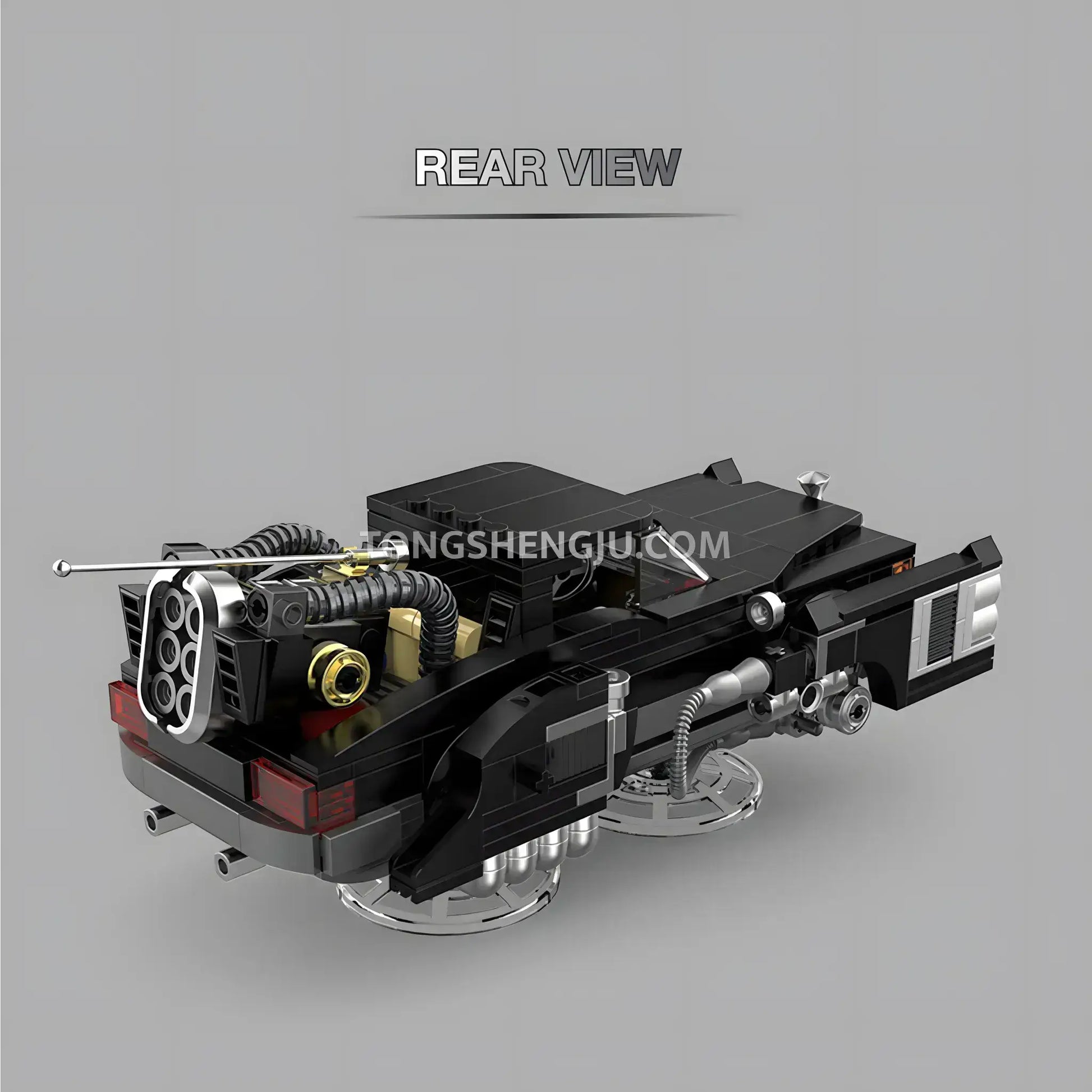 rear view of happy build powerblock pb8827 futuristic chariot sports car building blocks set model car