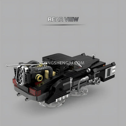 rear view of happy build powerblock pb8827 futuristic chariot sports car building blocks set model car
