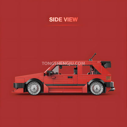 side view of happy build powerblock pb8839 golf mk2 sports car building blocks set model car