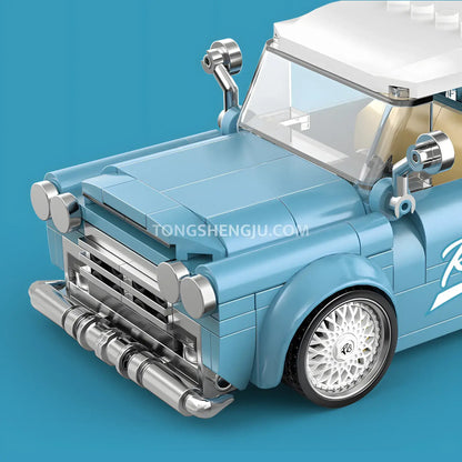 happy build power block pb8840 steel blue vintage pickup trucks building blocks set model car front end
