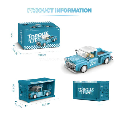 product information of happy build power block pb8840 steel blue vintage pickup trucks building blocks set model car 