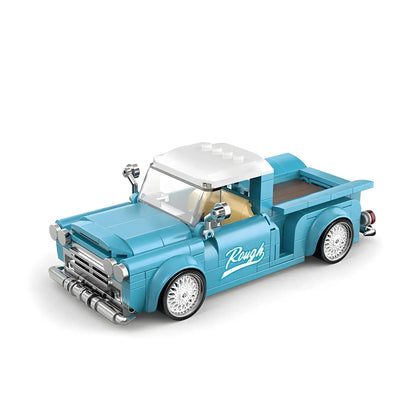 static version of happy build power block pb8840 steel blue vintage pickup trucks building blocks set model car 