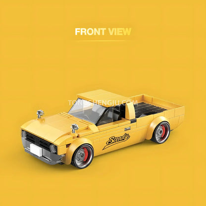 front view of happy build power block pb8842 freedom cruiser vintage pickup trucks building blocks set model car
