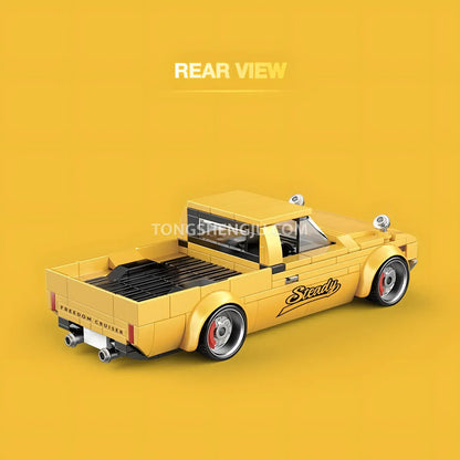 rear view of happy build power block pb8842 freedom cruiser vintage pickup trucks building blocks set model car