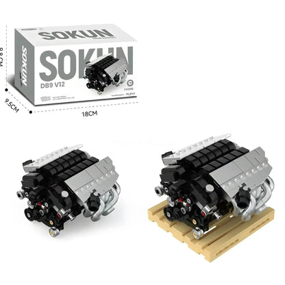 product information of happybuild powerblock pb8869c sukon db9 v12 mini engine model car building set 