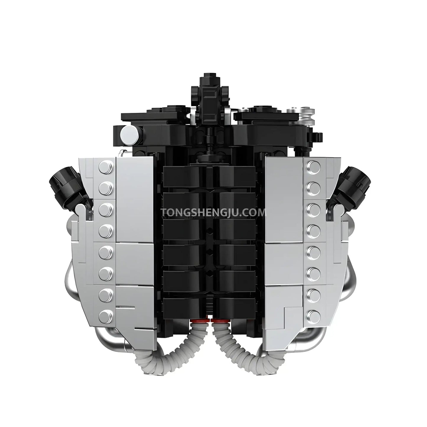top view of happybuild powerblock pb8869c sukon db9 v12 mini engine model car building set 