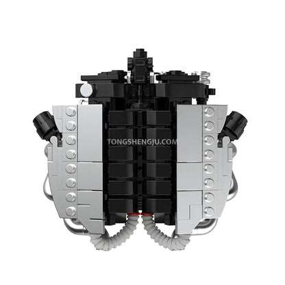 top view of happybuild powerblock pb8869c sukon db9 v12 mini engine model car building set 