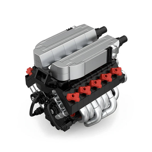 front view of happybuild powerblock pb8869d sukon R8 v10 mini engine model car building set
