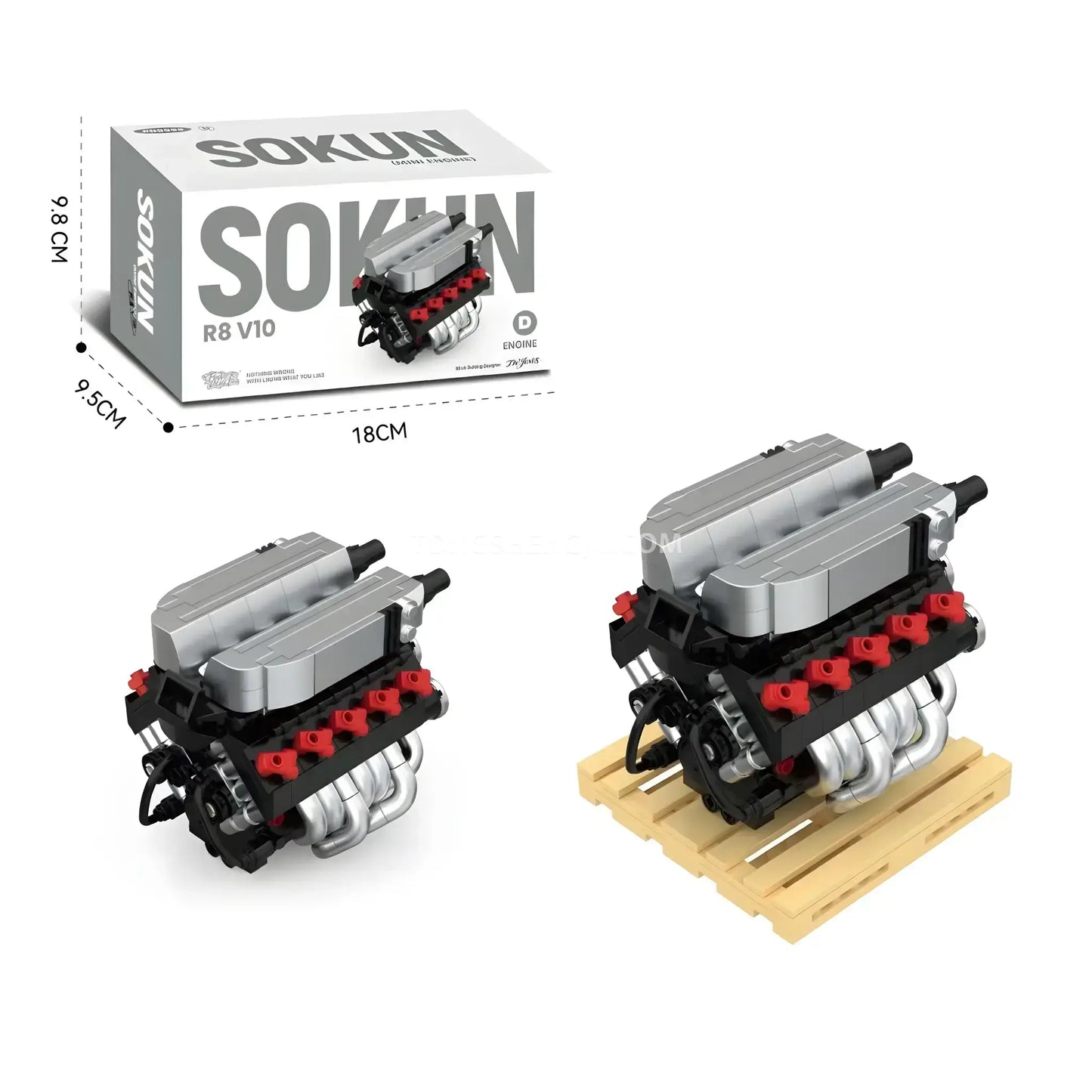 product information of happybuild powerblock pb8869d sukon R8 v10 mini engine model car building set