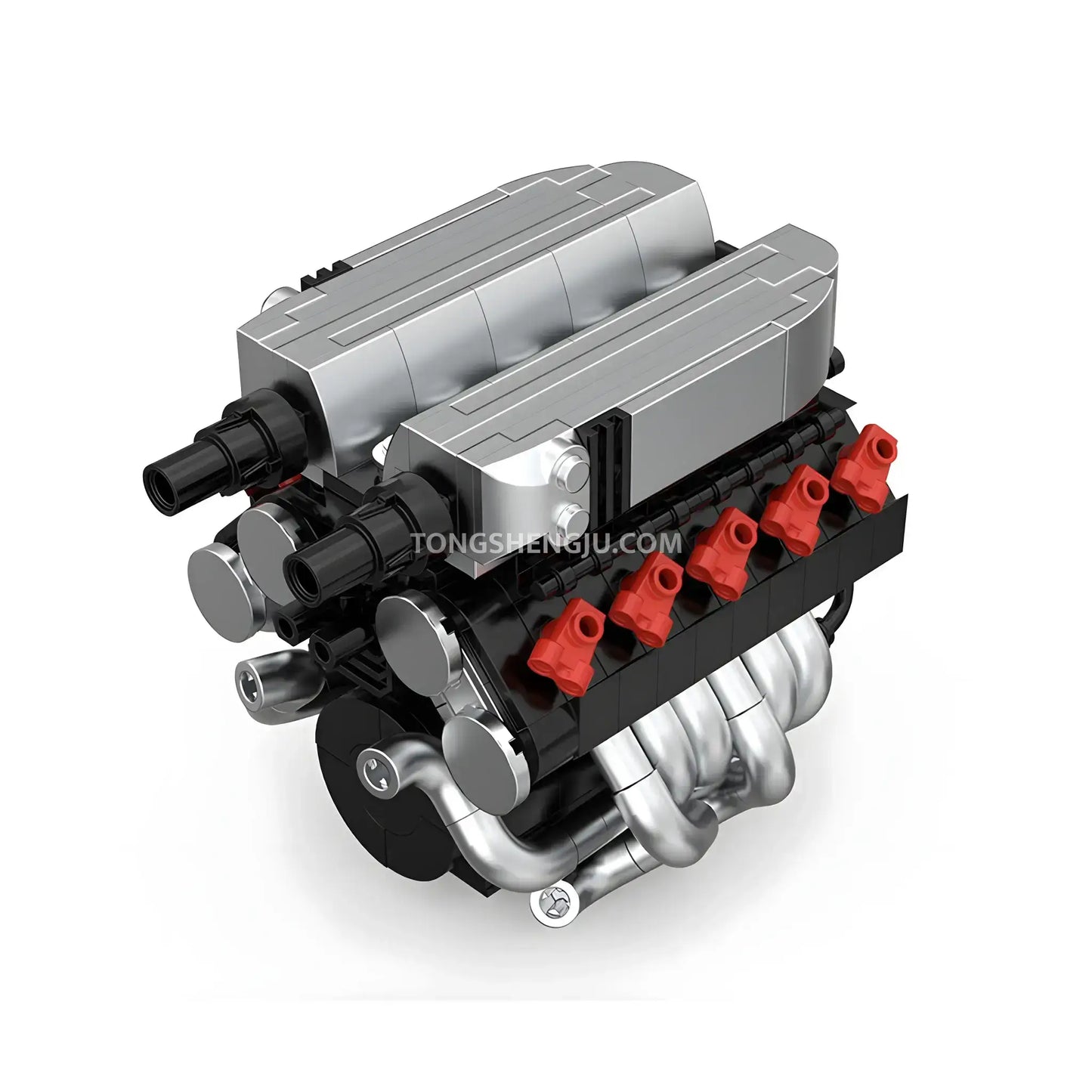 rear view of happybuild powerblock pb8869d sukon R8 v10 mini engine model car building set
