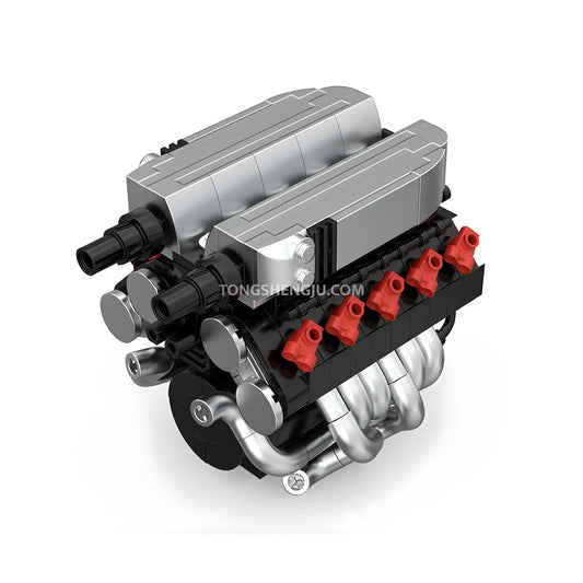 rear view of happybuild powerblock pb8869d sukon R8 v10 mini engine model car building set