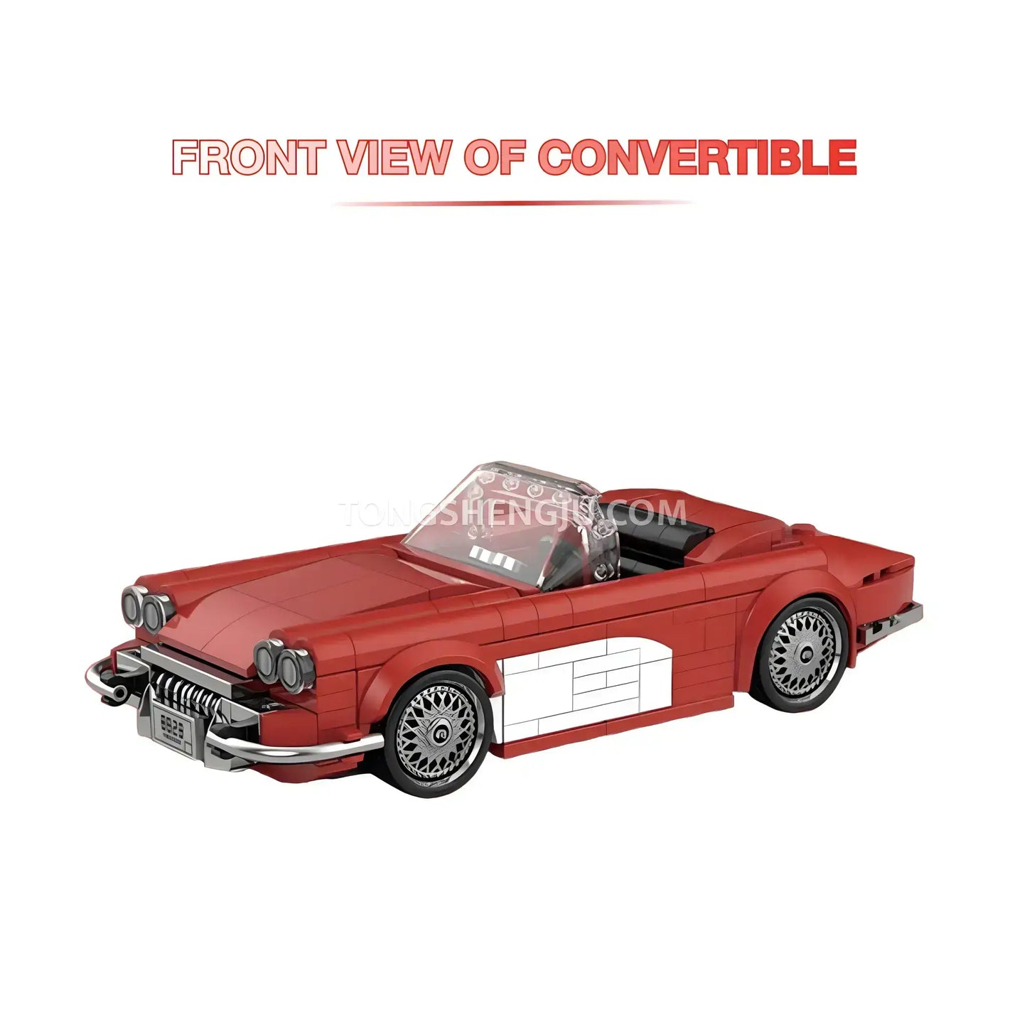 convertible front view of happybuild powerbuild pb8828 3in1 crimson revival car building set model car
