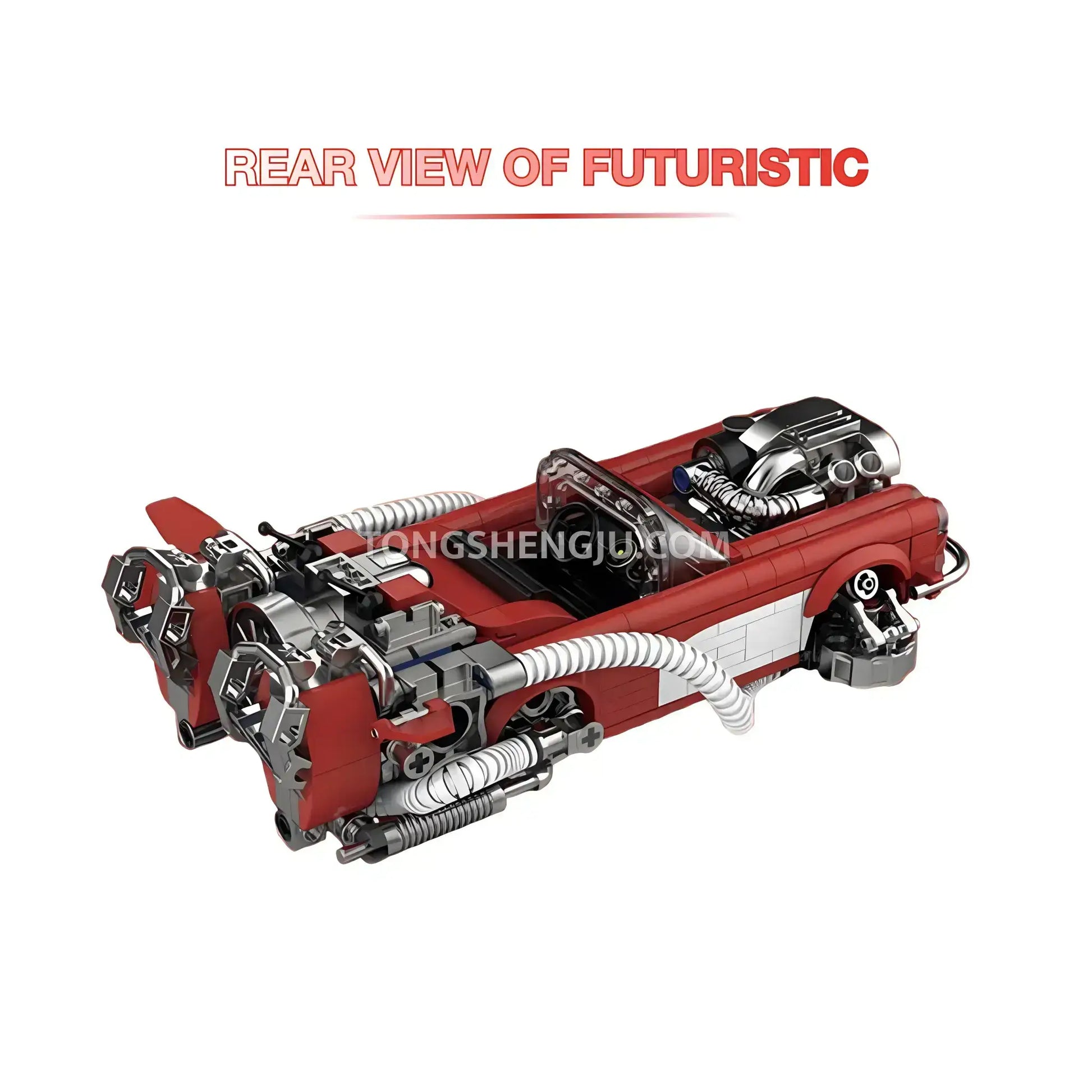 futuristic rear view of happybuild powerbuild pb8828 3in1 crimson revival car building set model car