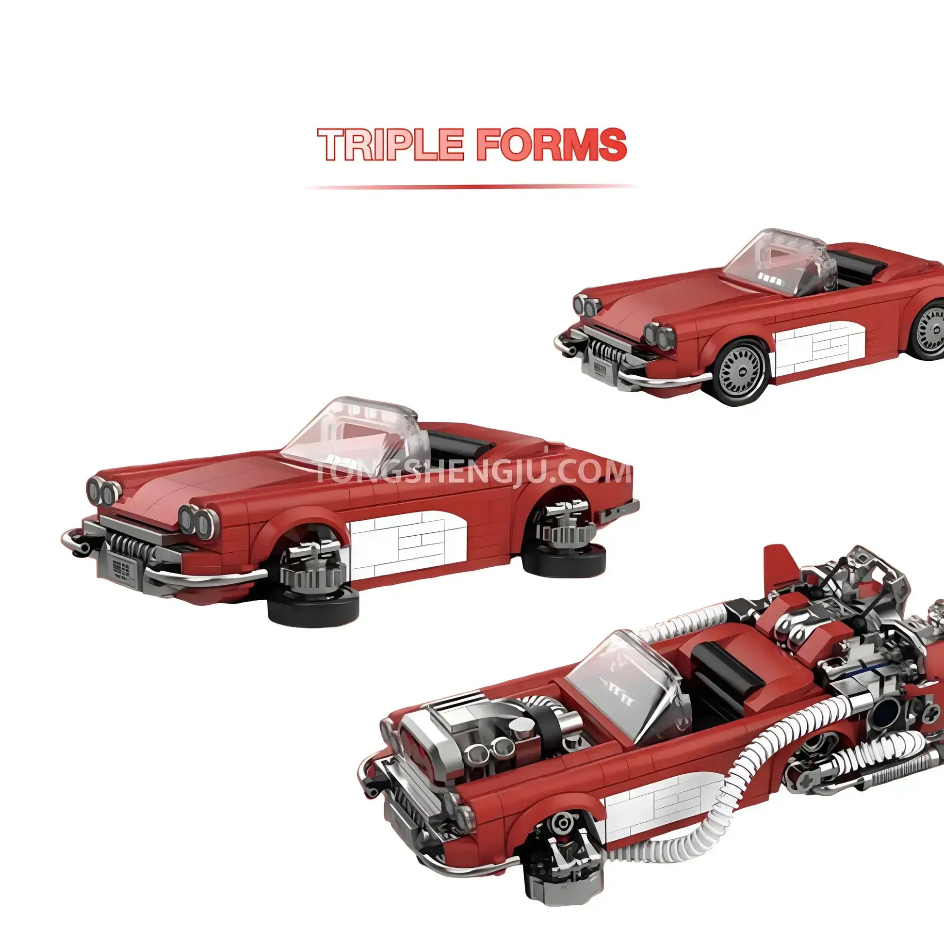 triple forms of happybuild powerbuild pb8828 3in1 crimson revival car building set model car 
