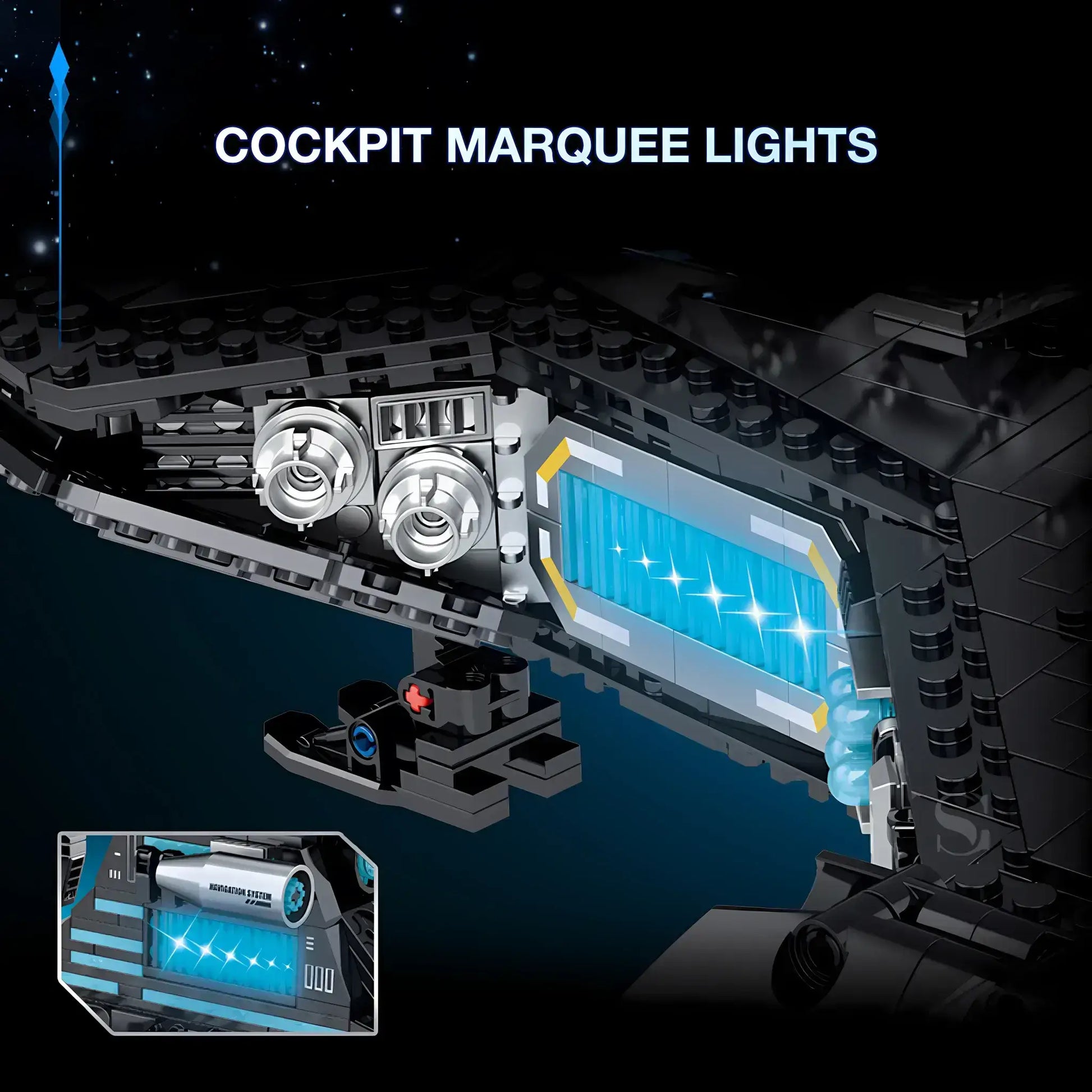 shuanggao 60530 shadowed wing drak battle cruiser model star wars building blocks toy cockpit marquee lights