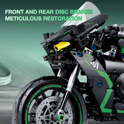 shuanggao 60532 kawasaki ninja h2r model motorcycle building blocks toy front and rear disc brakes