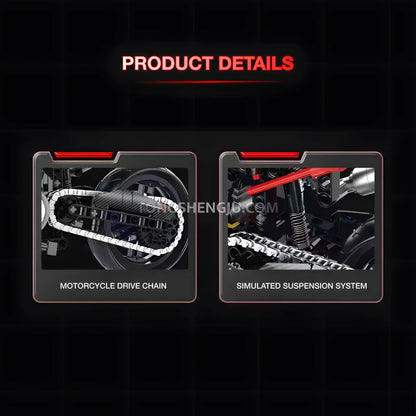 product details of shuanggao 60537 halei pan america motorcycle building blocks set model motorcycle deive chain and simulated suspension system