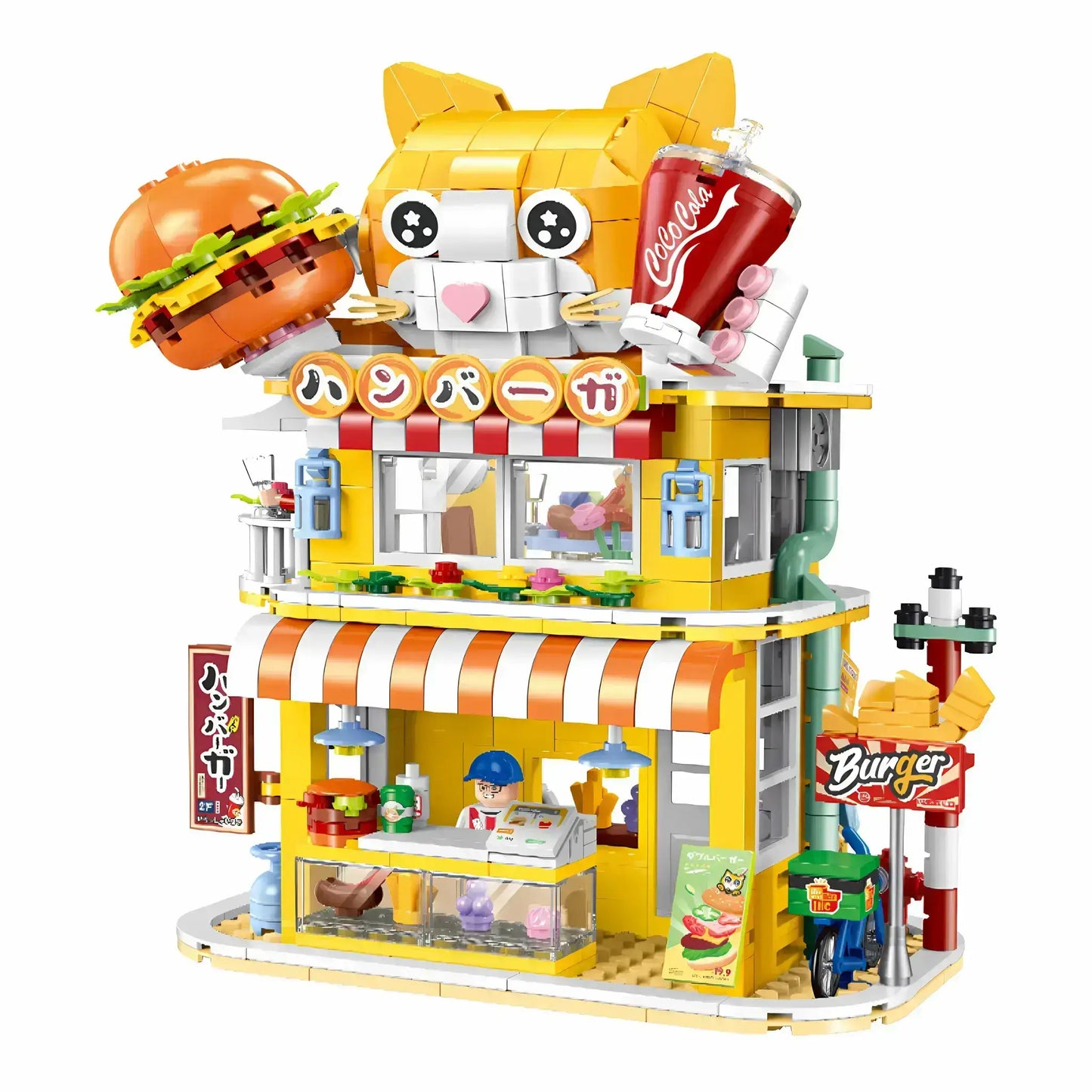 static view of shuanggao 60523 cat pet store building blocks model toy street view