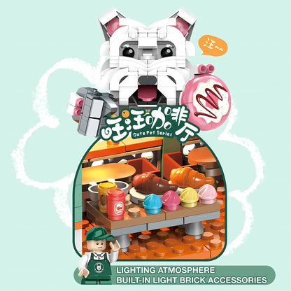 shuanggao 60524 dog coffee shop building blocks model toy lighting atmosphere