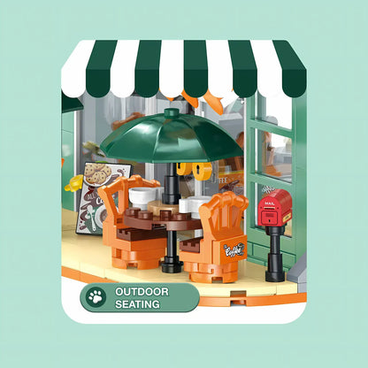 shuanggao 60524 dog coffee shop building blocks model toy outdoor seating