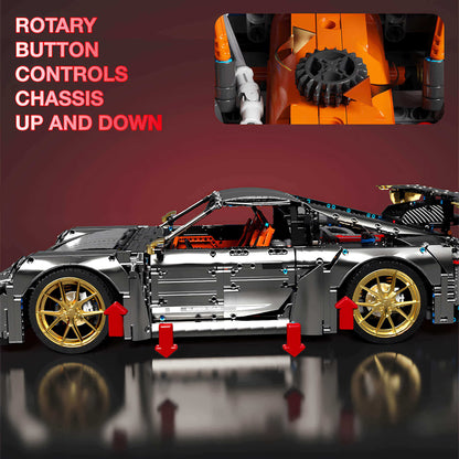 taigaole porsche 911 building blocks model toy car rotary button controls chassis up and down