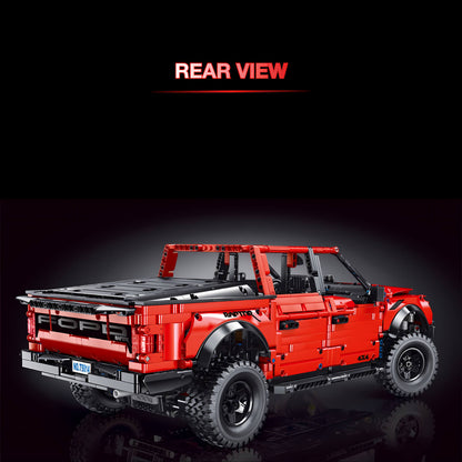 rear view of taigaole red raptor f150 building blocks model toy car