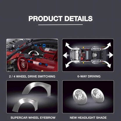 product details of taigaole sliver 911 gt2rs building blocks model toy car 2/4 wheel drive switching and 6 way driving and supercar wheel eyebrow and new headlight shade