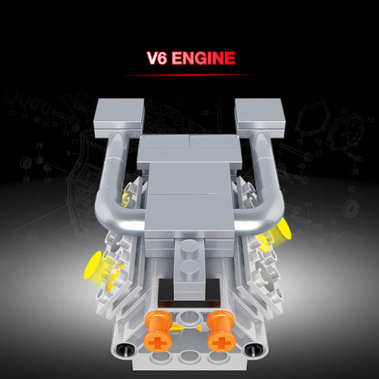 v6 engine of happy build x-tech yc-23005 gtr building blocks model toy car
