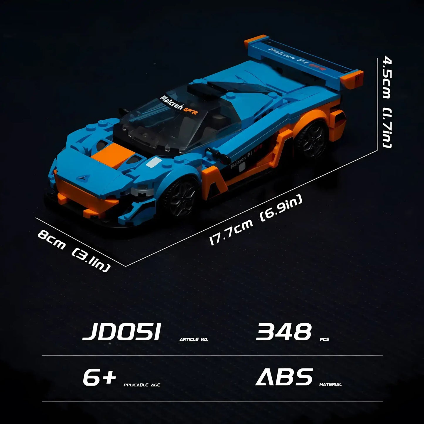 product size of xiaojiaodu jd051 mclaren p1 model car building blocks toy