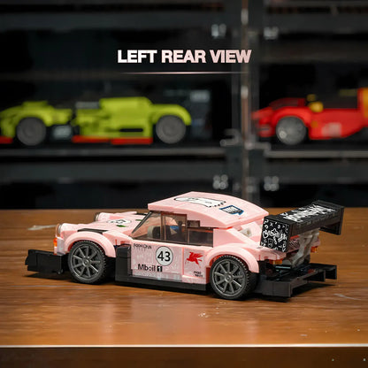 left rear view of xiaojiaodu jd054 porsche 911 rwb model car building blocks toy