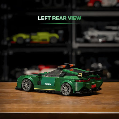left rear view of xiaojiaodu jd059 aston martin f1 vantage model car building blocks toy