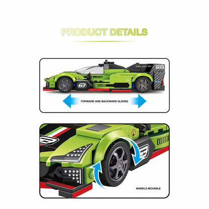 product details of xiaojiaodu jd063 lemans lambo model speed car building blocks toy forward and backwrad sliding and wheel  movable