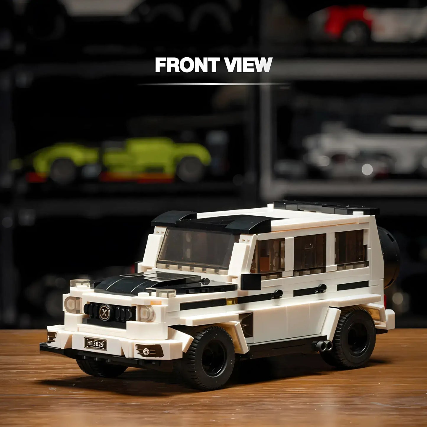 front view of xiaojiaodu jd065 benz g63 model car building blocks toy