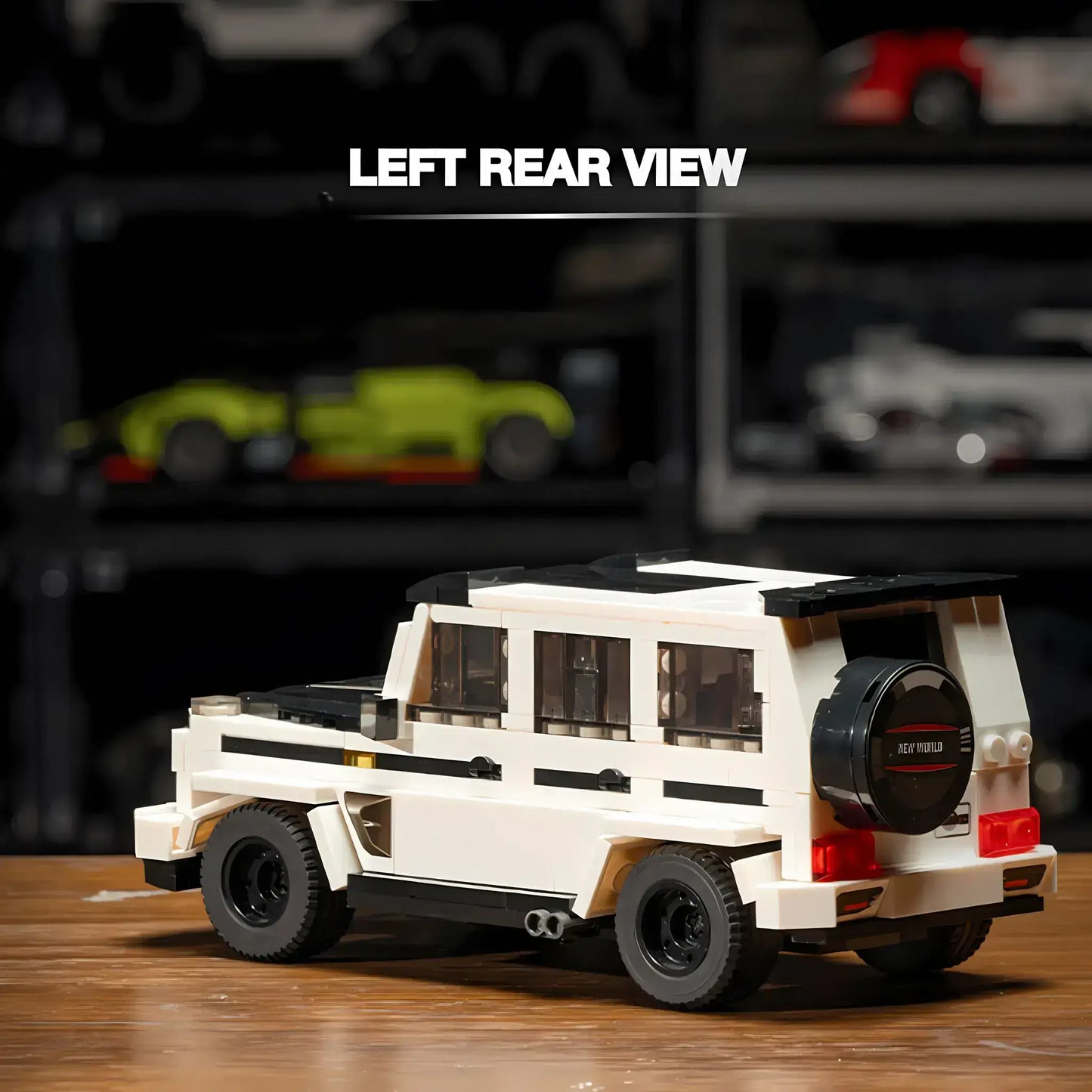 left rear view of xiaojiaodu jd065 benz g63 model car building blocks toy