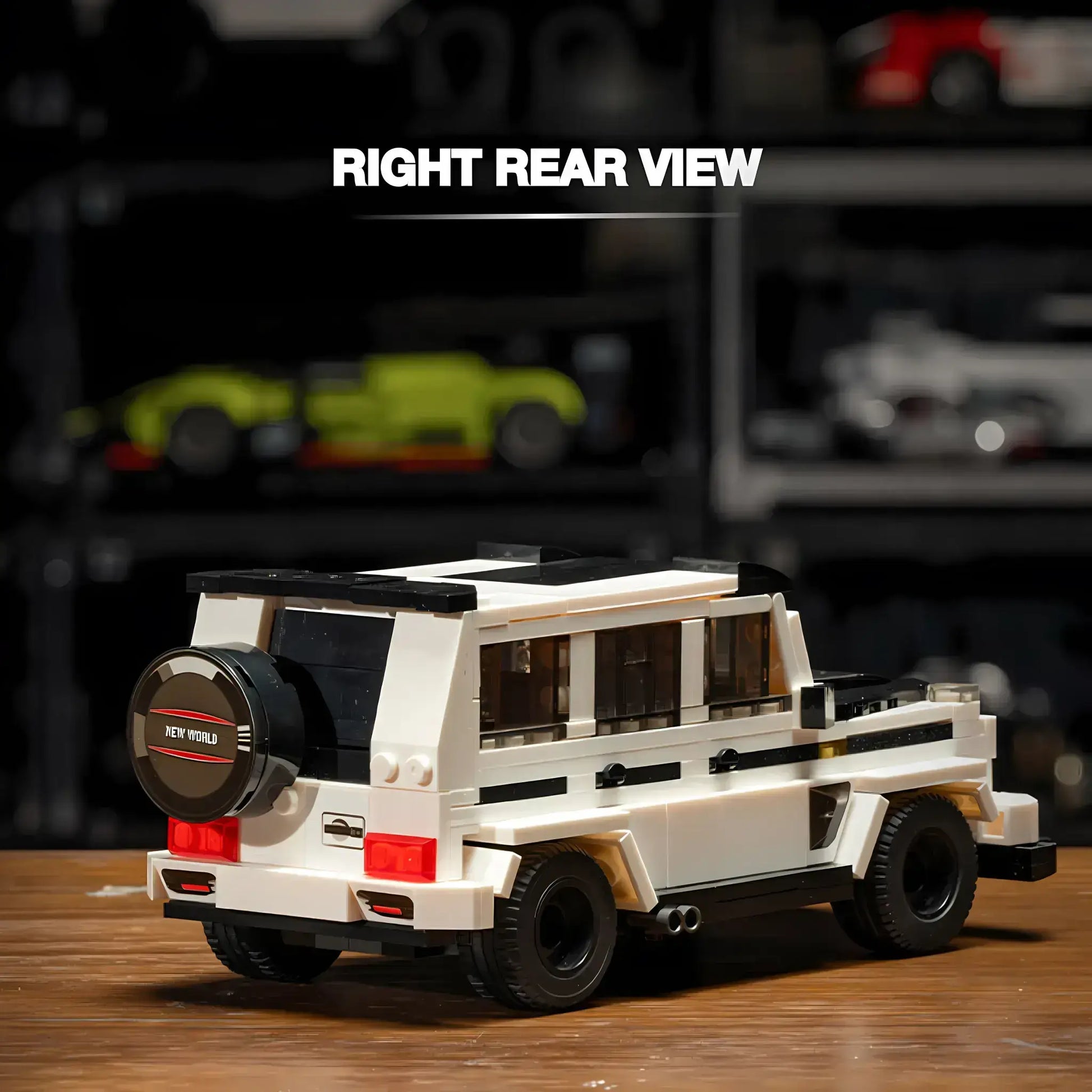 right rear view of xiaojiaodu jd065 benz g63 model car building blocks toy