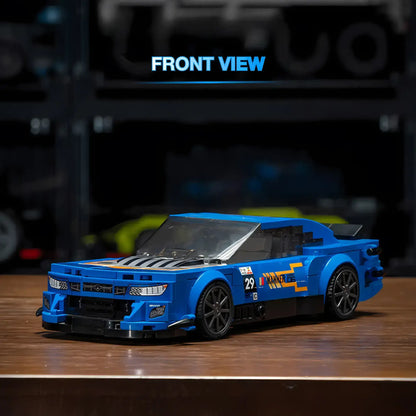 front view of xiaojiaodu jd078 cherolet canmaro sports car model building blocks set
