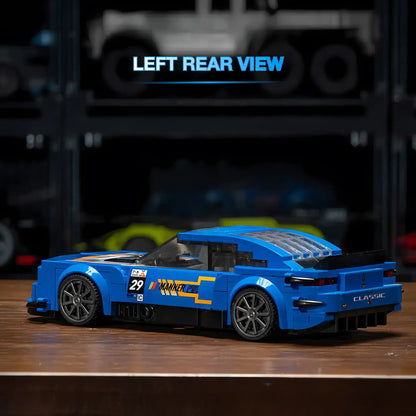left rear view of xiaojiaodu jd078 cherolet canmaro model car building blocks toy