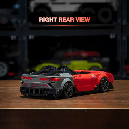 right rear view of xiaojiaodu jd079 mercedes amg one model car building blocks toy