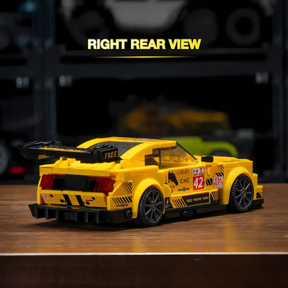 right rear view of xiaojiaodu jd080 ford mstang gt3 model car building blocks toy